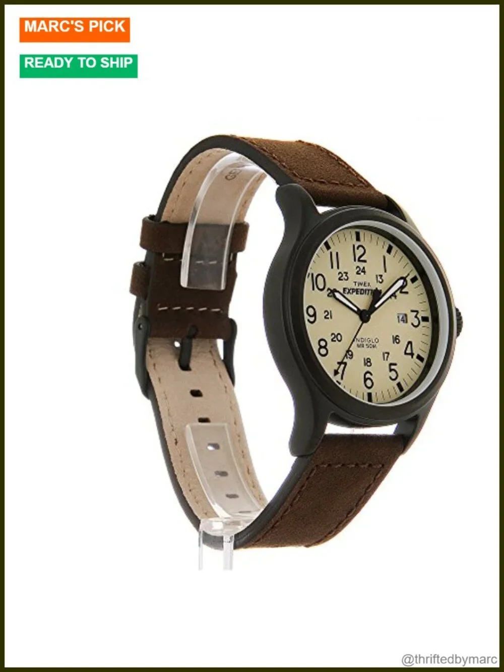 40mm Analog Wrist Watch with Genuine Leather Strap